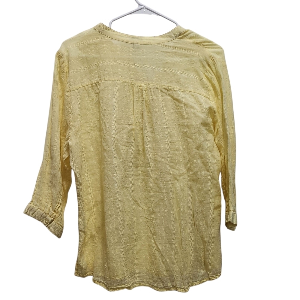 Rebecca Malone Buttery Yellow Cotton Popover Blouse Embroidered Trim Size XL - Picture 3 of 6